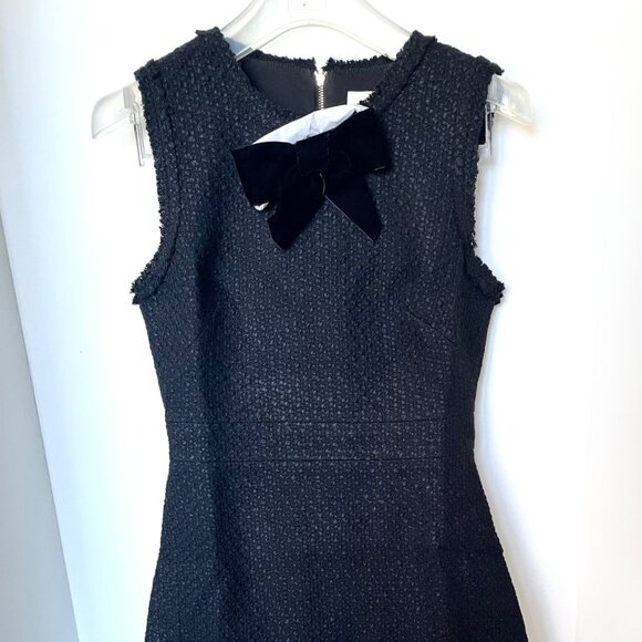 Kate Spade Dress Womens 0 Black Sheath Sleeveless Bow Tie Tweed Ruffle Short - Picture 3 of 15